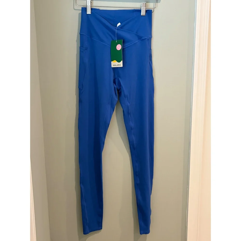 Halara Crossover‎ Waist High Rise Full Length Leggings with Pockets Blue Size M